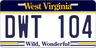 WV license plate DWT104