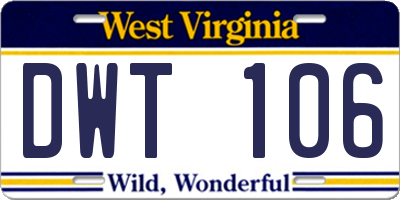 WV license plate DWT106