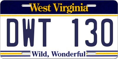 WV license plate DWT130