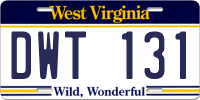 WV license plate DWT131