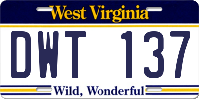 WV license plate DWT137