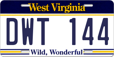 WV license plate DWT144