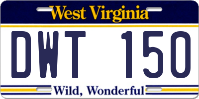 WV license plate DWT150