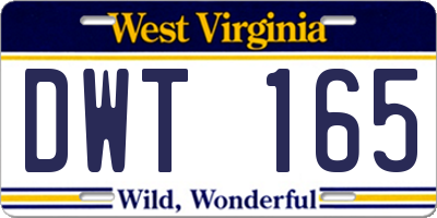 WV license plate DWT165