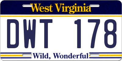 WV license plate DWT178