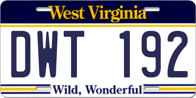 WV license plate DWT192