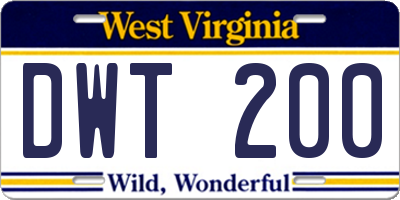 WV license plate DWT200