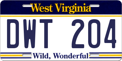 WV license plate DWT204