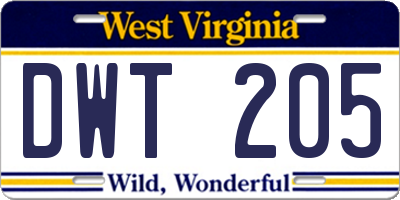 WV license plate DWT205