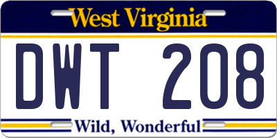 WV license plate DWT208