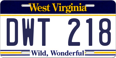 WV license plate DWT218