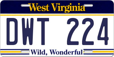 WV license plate DWT224