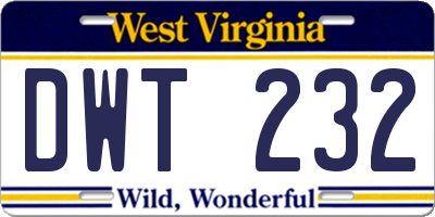 WV license plate DWT232