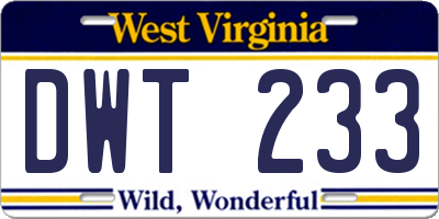 WV license plate DWT233