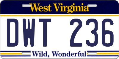WV license plate DWT236