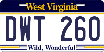 WV license plate DWT260