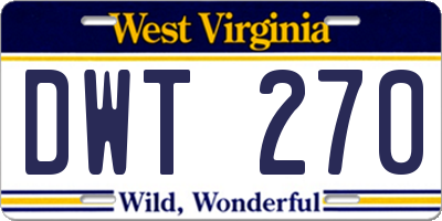 WV license plate DWT270