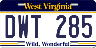 WV license plate DWT285