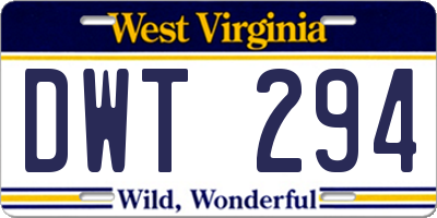 WV license plate DWT294