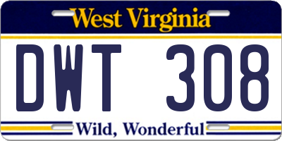 WV license plate DWT308