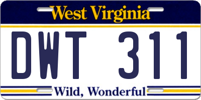 WV license plate DWT311