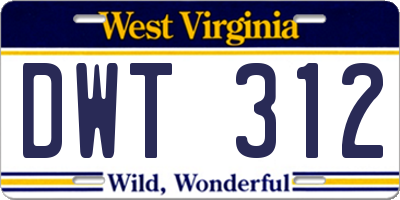 WV license plate DWT312
