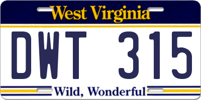 WV license plate DWT315