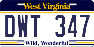 WV license plate DWT347