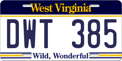 WV license plate DWT385