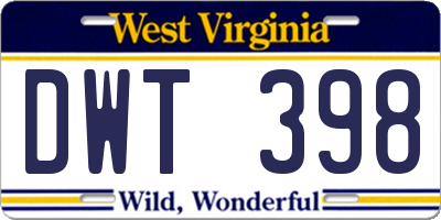 WV license plate DWT398