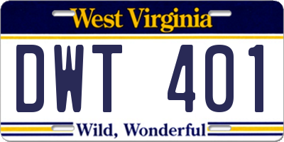 WV license plate DWT401