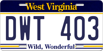 WV license plate DWT403