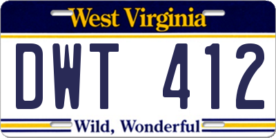 WV license plate DWT412