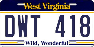 WV license plate DWT418