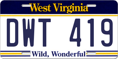 WV license plate DWT419