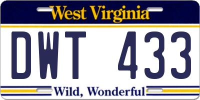 WV license plate DWT433