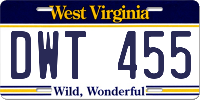 WV license plate DWT455