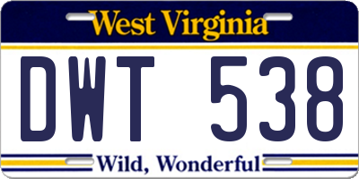 WV license plate DWT538