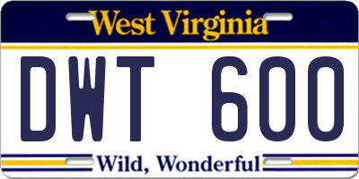 WV license plate DWT600