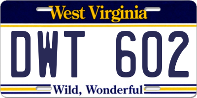 WV license plate DWT602