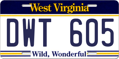 WV license plate DWT605