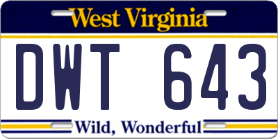 WV license plate DWT643