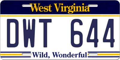 WV license plate DWT644