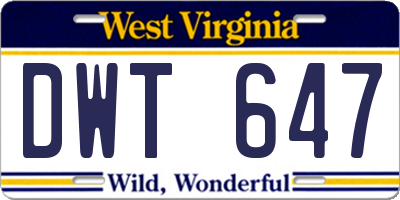 WV license plate DWT647