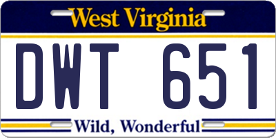 WV license plate DWT651