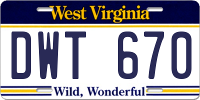 WV license plate DWT670