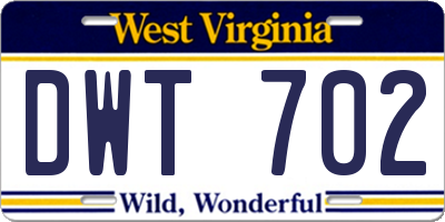 WV license plate DWT702