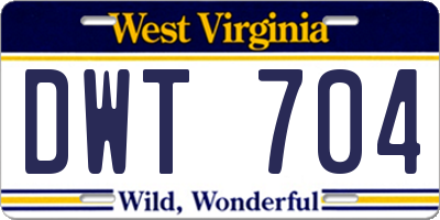 WV license plate DWT704