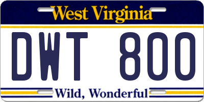 WV license plate DWT800