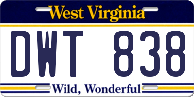 WV license plate DWT838